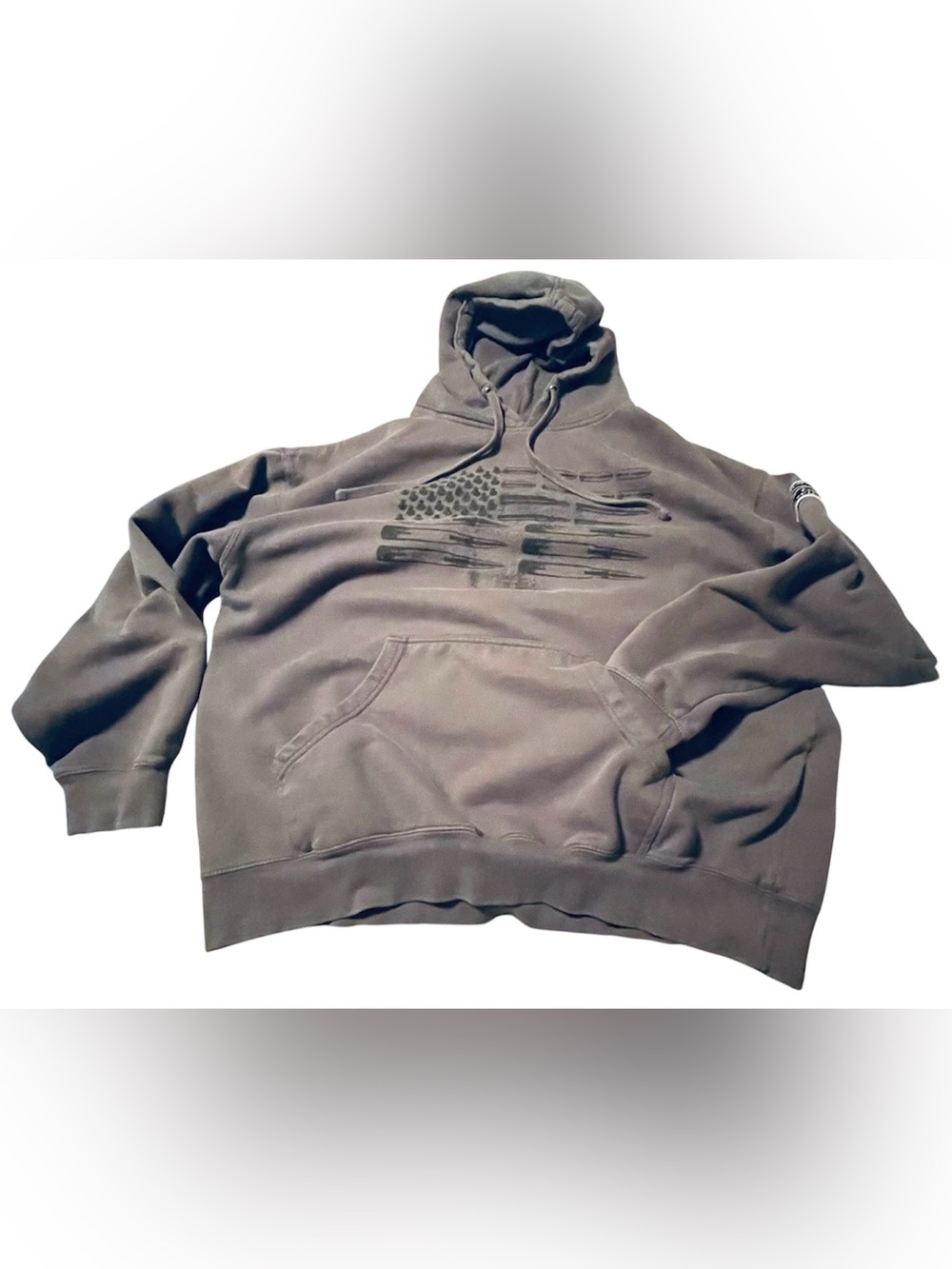 Grunt Style Crewneck Distressed Pullover Hoodie American Flag Graphic Grey XL